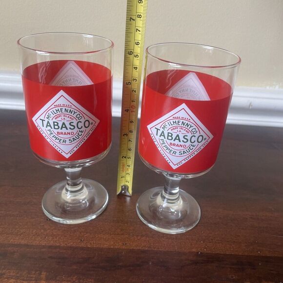 2-  Tabasco Pepper Sauce Hot Bloody Mary Stemmed Goblet Glasses Vintage Barware - Picture 4 of 6